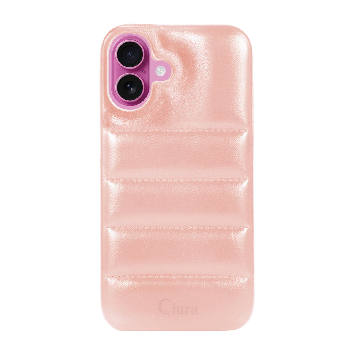 iPhone16Plus ステッチPUレザー レザーケース ロゴ ピンク