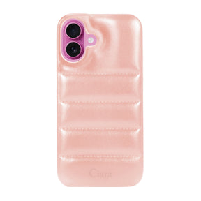 iPhone16Plus ステッチPUレザー レザーケース ロゴ ピンク