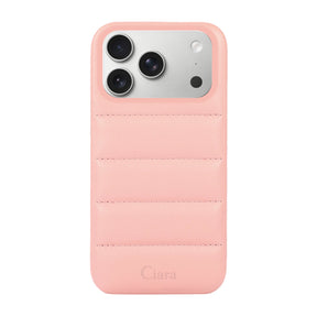 iPhone17Pro ステッチPUレザー レザーケース ロゴ ピンク