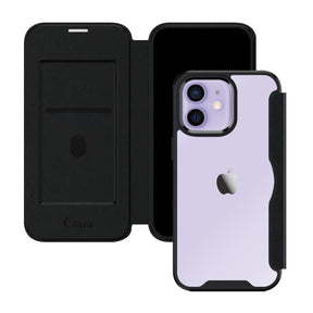 iPhone12/12Pro PUレザーフリップクリア手帳型 手帳型カード収納ケース ロゴ ブラック
