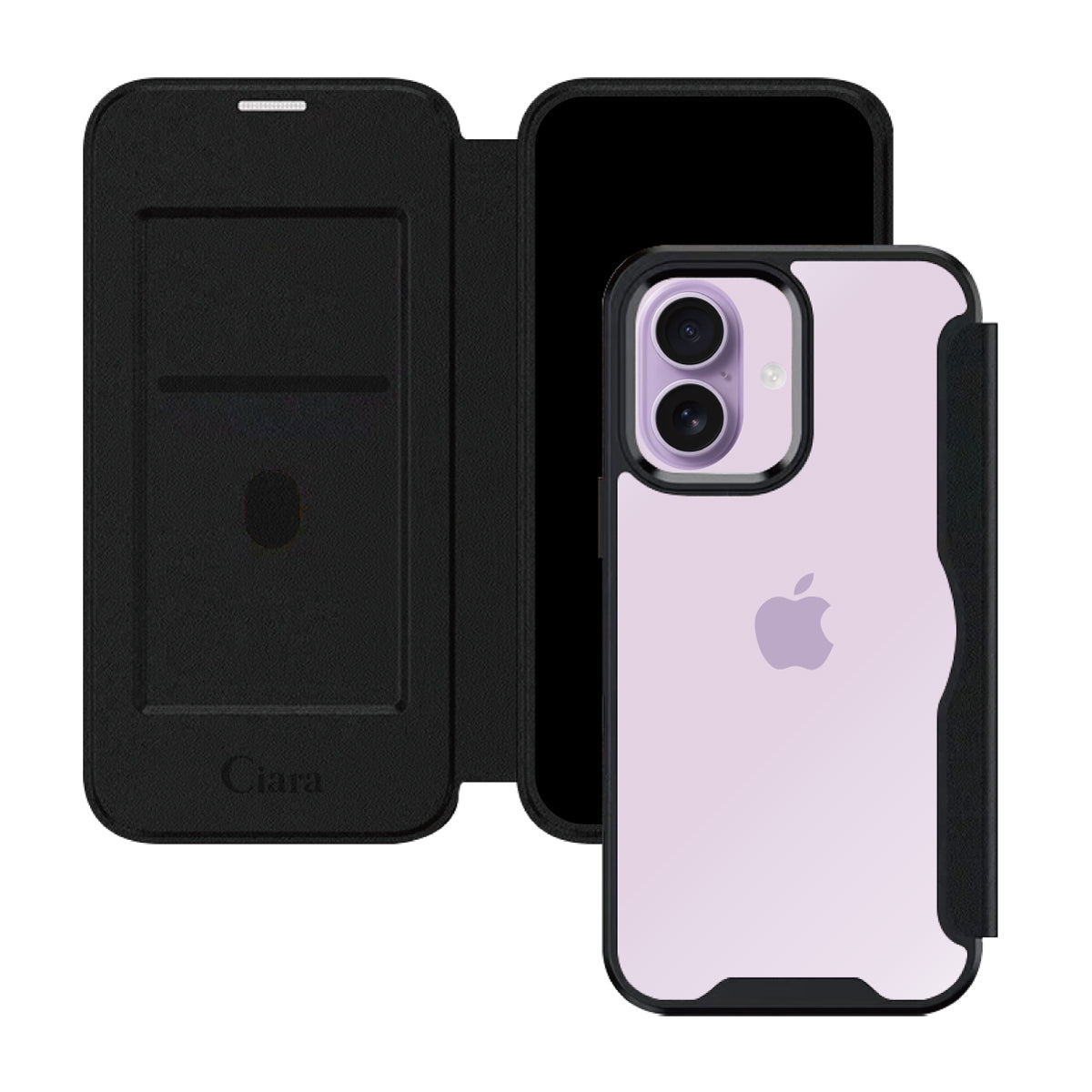 iPhone17 PUレザーフリップクリア手帳型 手帳型カード収納ケース ロゴ ブラック