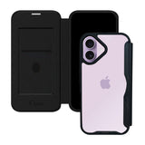 iPhone17 PUレザーフリップクリア手帳型 手帳型カード収納ケース ロゴ ブラック