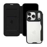iPhone17Pro PUレザーフリップクリア手帳型 手帳型カード収納ケース ロゴ ブラック