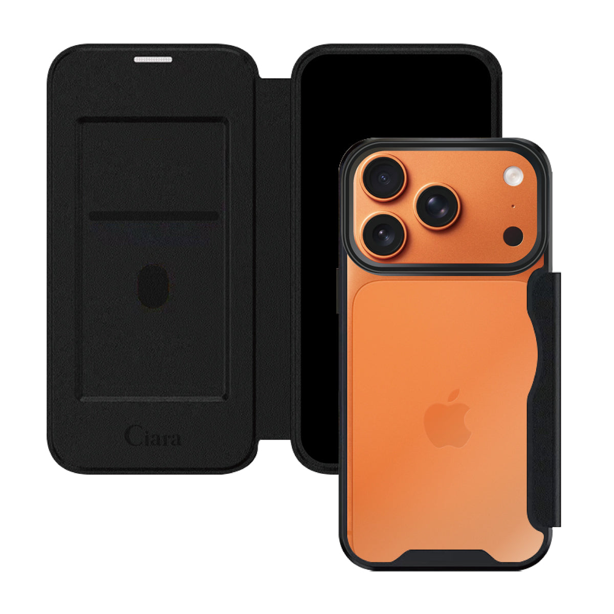 iPhone17ProMax PUレザーフリップクリア手帳型 手帳型カード収納ケース ロゴ ブラック