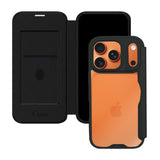iPhone17ProMax PUレザーフリップクリア手帳型 手帳型カード収納ケース ロゴ ブラック
