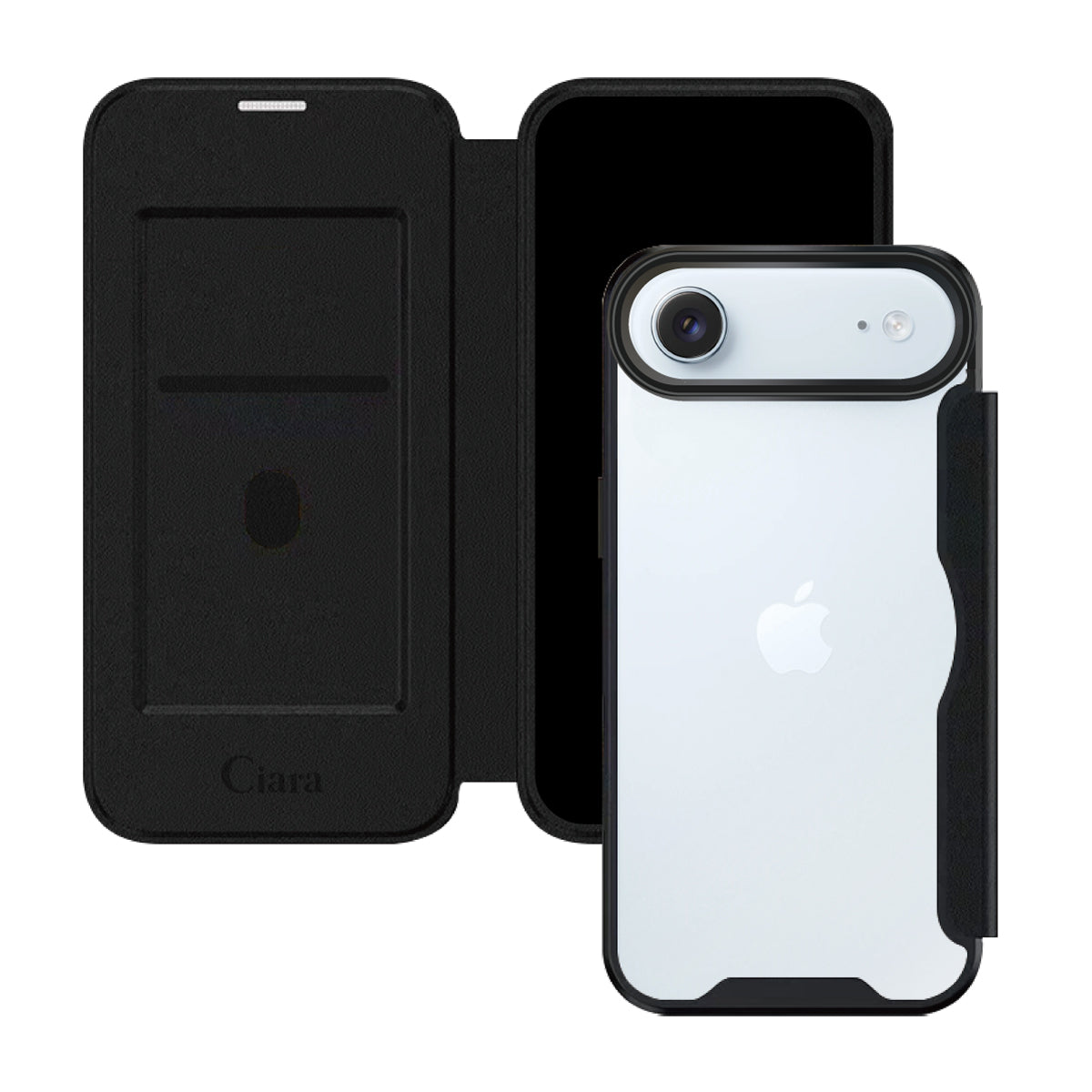 iPhoneAir PUレザーフリップクリア手帳型 手帳型カード収納ケース ロゴ ブラック