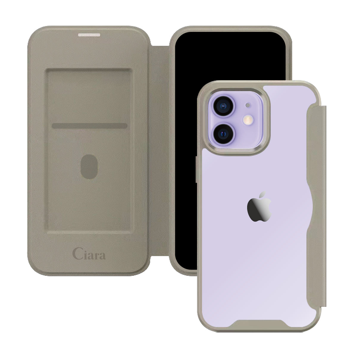iPhone12/12Pro PUレザーフリップクリア手帳型 手帳型カード収納ケース ロゴ ベージュ