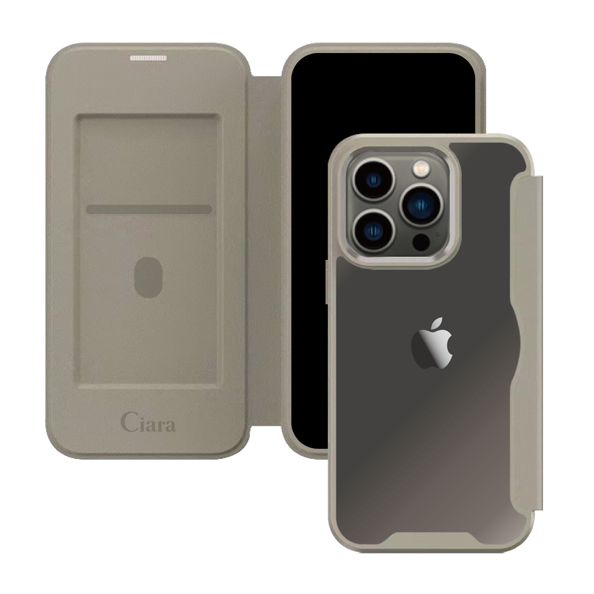 iPhone13Pro PUレザーフリップクリア手帳型 手帳型カード収納ケース ロゴ ベージュ