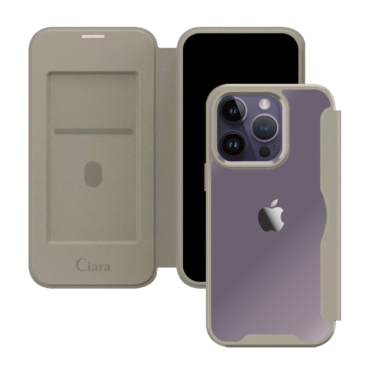 iPhone14ProMax PUレザーフリップクリア手帳型 手帳型カード収納ケース ロゴ ベージュ