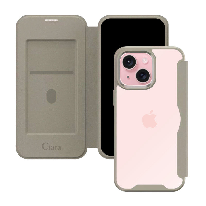iPhoneケース PUレザーフリップクリア 手帳型カード収納ケース ロゴ