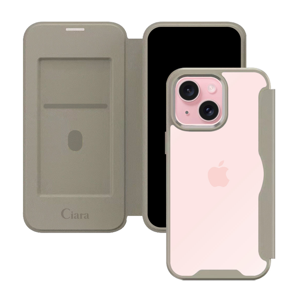 iPhone15 PUレザーフリップクリア手帳型 手帳型カード収納ケース ロゴ ベージュ
