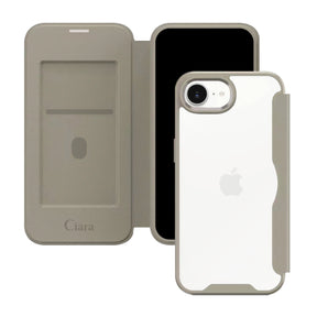 iPhone16e PUレザーフリップクリア手帳型 手帳型カード収納ケース ロゴ ベージュ