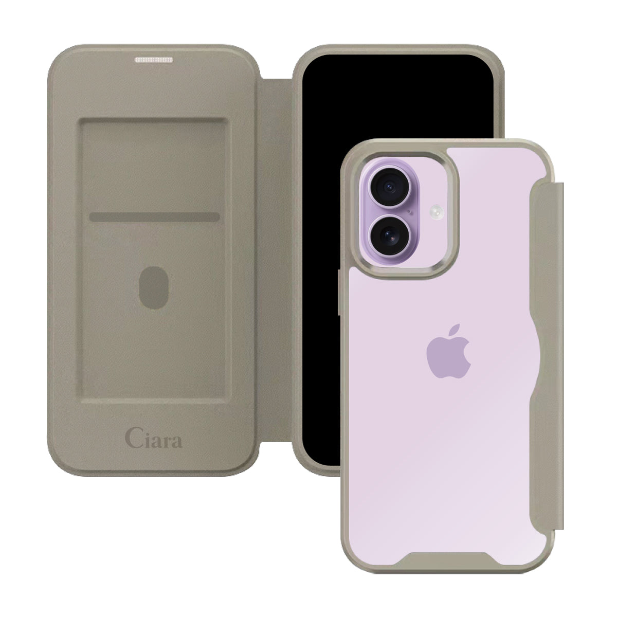 iPhone17 PUレザーフリップクリア手帳型 手帳型カード収納ケース ロゴ ベージュ