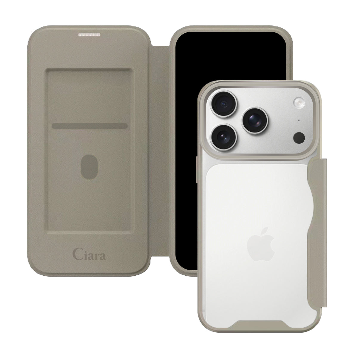 iPhone17Pro PUレザーフリップクリア手帳型 手帳型カード収納ケース ロゴ ベージュ