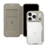 iPhone17Pro PUレザーフリップクリア手帳型 手帳型カード収納ケース ロゴ ベージュ