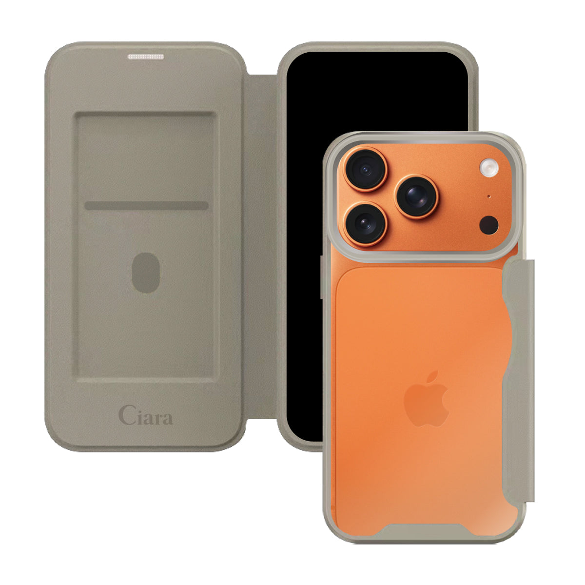 iPhone17ProMax PUレザーフリップクリア手帳型 手帳型カード収納ケース ロゴ ベージュ