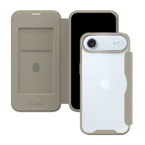 iPhoneAir PUレザーフリップクリア手帳型 手帳型カード収納ケース ロゴ ベージュ
