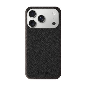 iPhone17Pro ペブルグレインPUレザー ロゴ ブラック