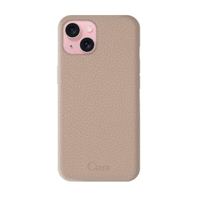 iPhone15 ペブルグレインPUレザー ロゴ ベージュ