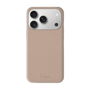 iPhone17Pro ペブルグレインPUレザー ロゴ ベージュ
