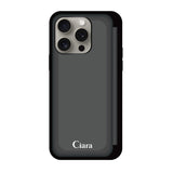 iPhone15Pro バックフリップカード収納ミラー付き カード収納ミラー付きケース ロゴ ブラック