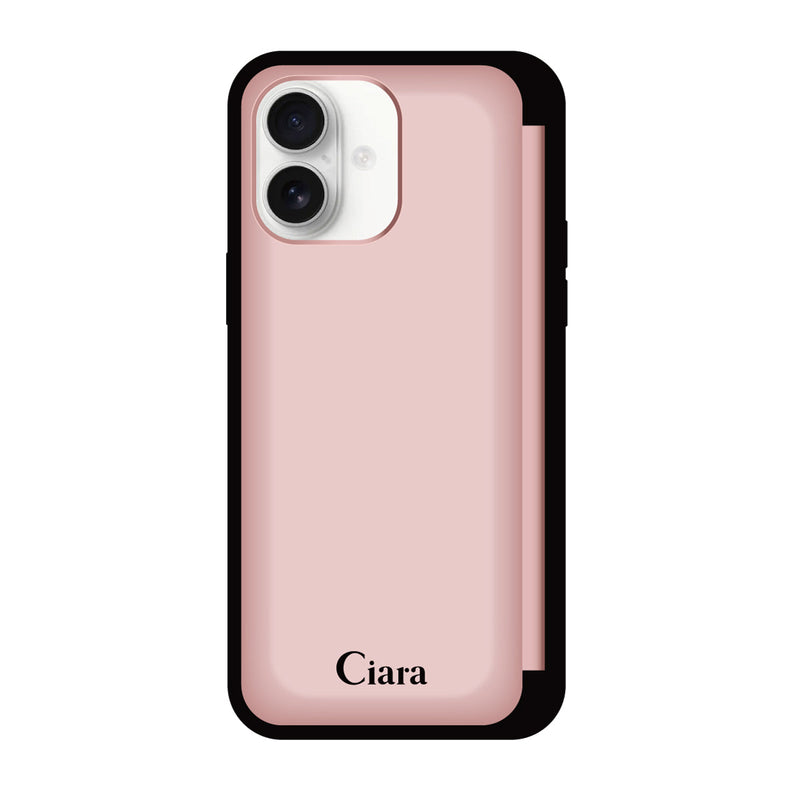 iPhoneケース バックフリップカード収納ミラー付きケース ロゴ