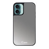 iPhone16Plusケース ミラーバンパー ミラー付きケース ロゴ シルバー
