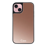 iPhone15ケース ミラーバンパー ミラー付きケース ロゴ ピンクゴールド