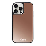 iPhone15ProMaxケース ミラーバンパー ミラー付きケース ロゴ ピンクゴールド