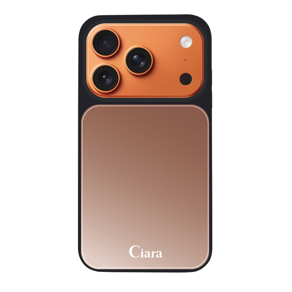 iPhone17ProMax ミラーバンパー ミラー付きケース ロゴ ピンクゴールド