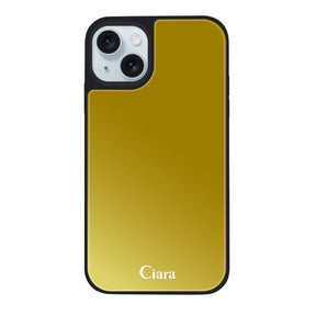 iPhone15Plusケース ミラーバンパー ミラー付きケース ロゴ ゴールド