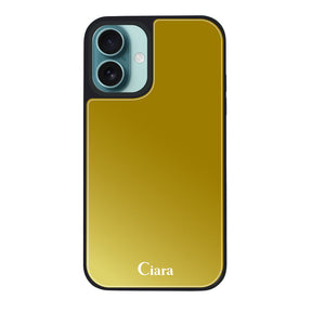 iPhone16Plusケース ミラーバンパー ミラー付きケース ロゴ ゴールド