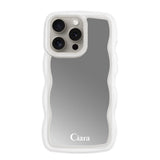 iPhone15Proケース ウェーブ ミラーケース ロゴ クリア