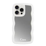 iPhone15ProMaxケース ウェーブ ミラーケース ロゴ クリア
