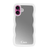 iPhone16Plusケース ウェーブ ミラーケース ロゴ クリア