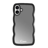 iPhone16ケース ウェーブ ミラーケース ロゴ ブラック