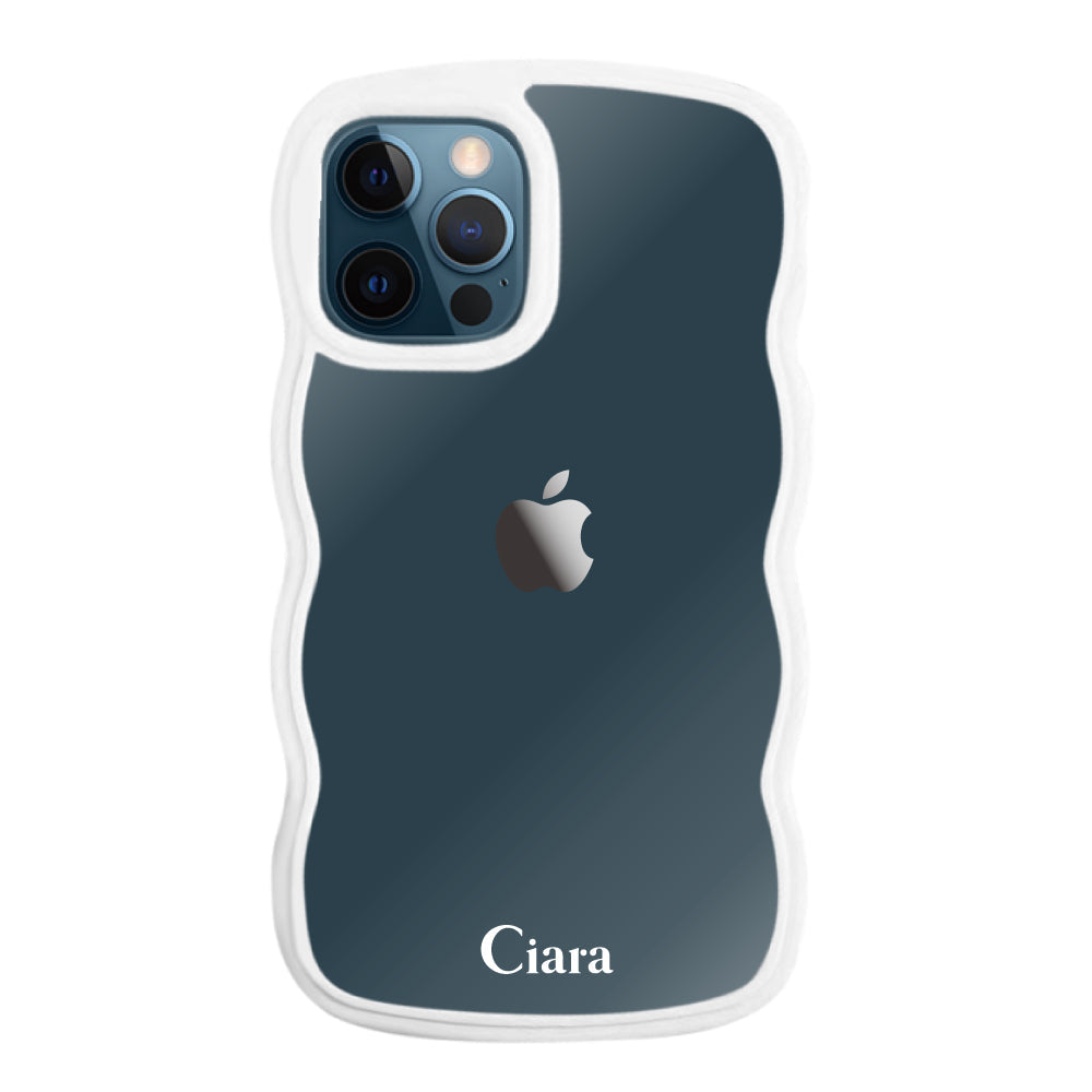 iPhone12ProMaxケース ウェーブフレーム クリアケース ロゴ ホワイト