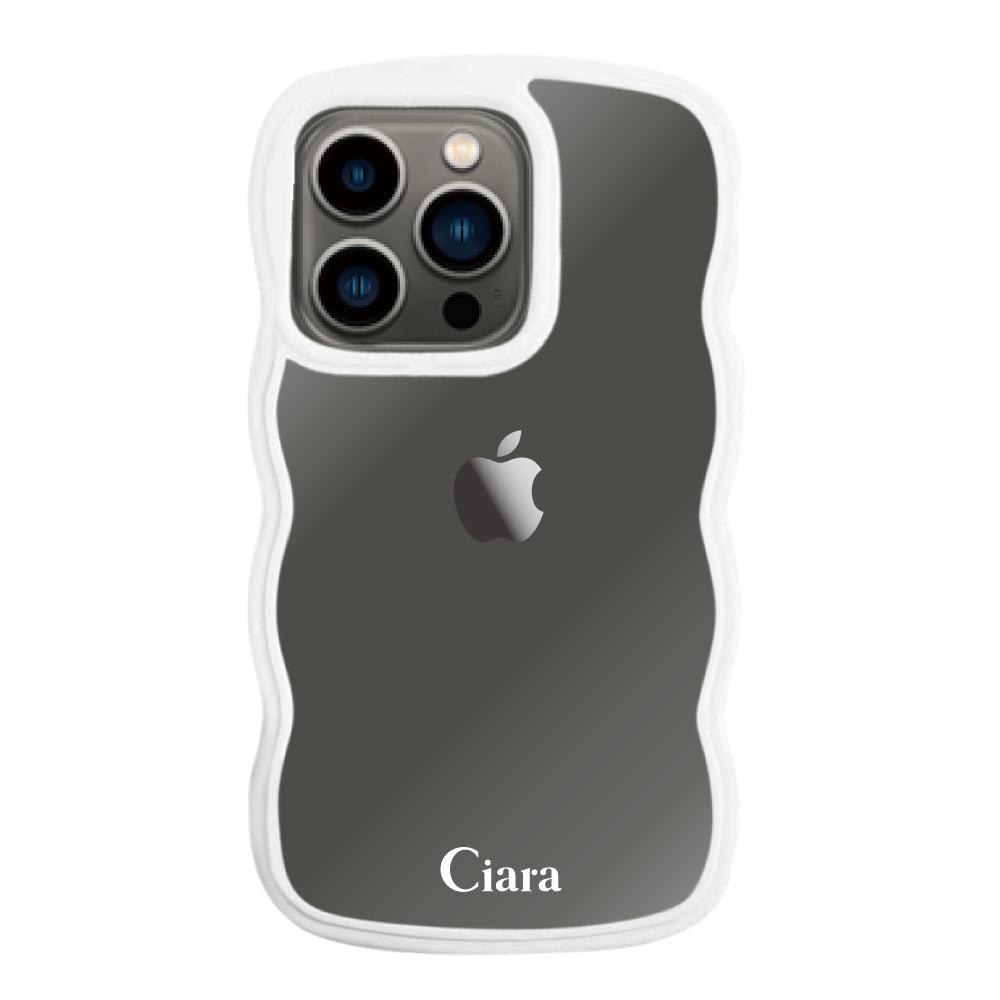 iPhone13Proケース ウェーブフレーム クリアケース ロゴ ホワイト