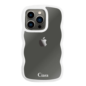 iPhone13Proケース ウェーブフレーム クリアケース ロゴ ホワイト