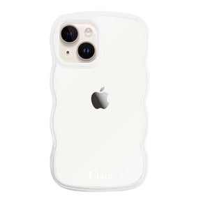 iPhone14ケース ウェーブフレーム クリアケース ロゴ ホワイト