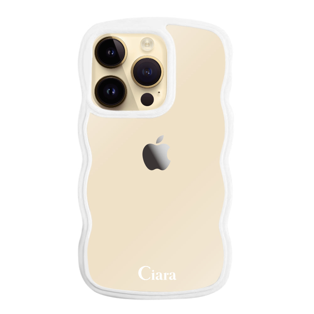 iPhone14Proケース ウェーブフレーム クリアケース ロゴ ホワイト