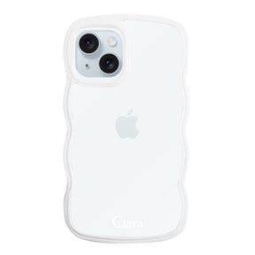 iPhone15Plusケース ウェーブフレーム クリアケース ロゴ ホワイト