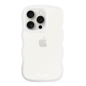 iPhone15ProMaxケース ウェーブフレーム クリアケース ロゴ ホワイト