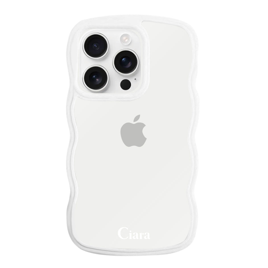 iPhone17ProMax ウェーブフレーム クリアケース ロゴ ホワイト