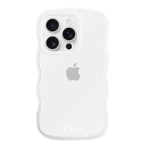 iPhone17ProMax ウェーブフレーム クリアケース ロゴ ホワイト