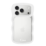 iPhone17Pro ウェーブフレーム クリアケース ロゴ ホワイト