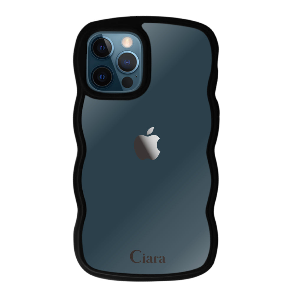 iPhone12ProMaxケース ウェーブフレーム クリアケース ロゴ ブラック