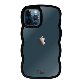iPhone12ProMaxケース ウェーブフレーム クリアケース ロゴ ブラック