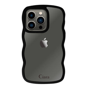 iPhone13Proケース ウェーブフレーム クリアケース ロゴ ブラック