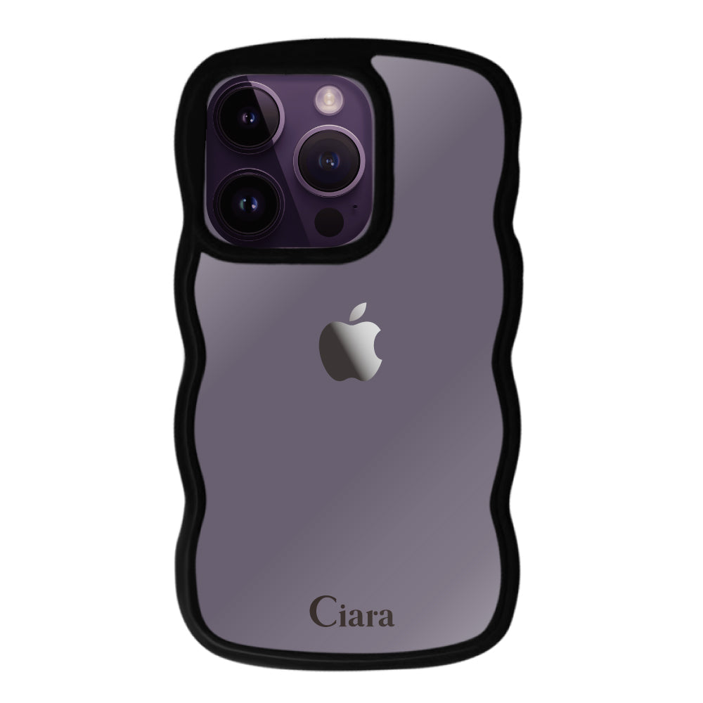iPhone14ProMaxケース ウェーブフレーム クリアケース ロゴ ブラック